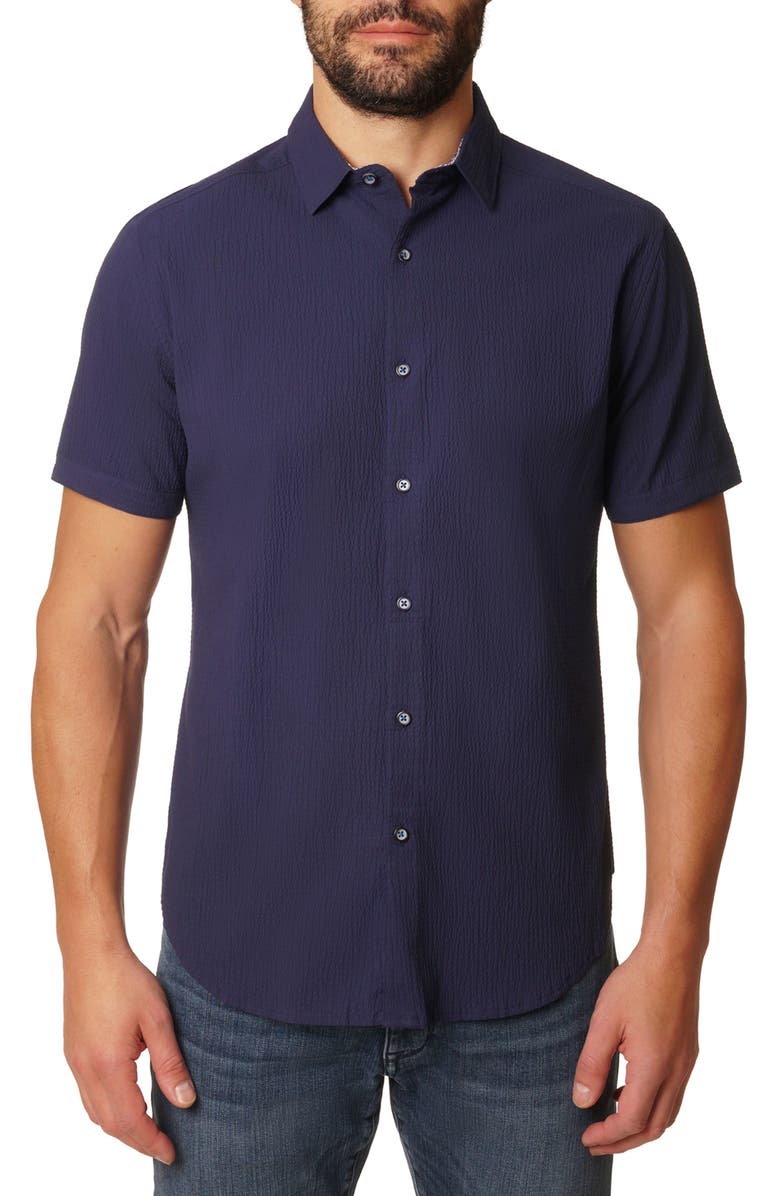 Robert Graham Gilford Short Sleeve Woven Shirt, Main, color, Navy