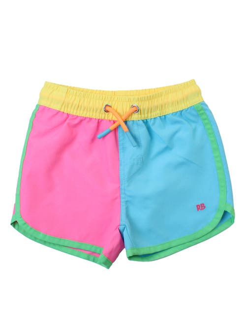 Ruggedbutts Boys Upf50+ Sun Protected Dolphin Hem Swim Trunks In Neon Color Block