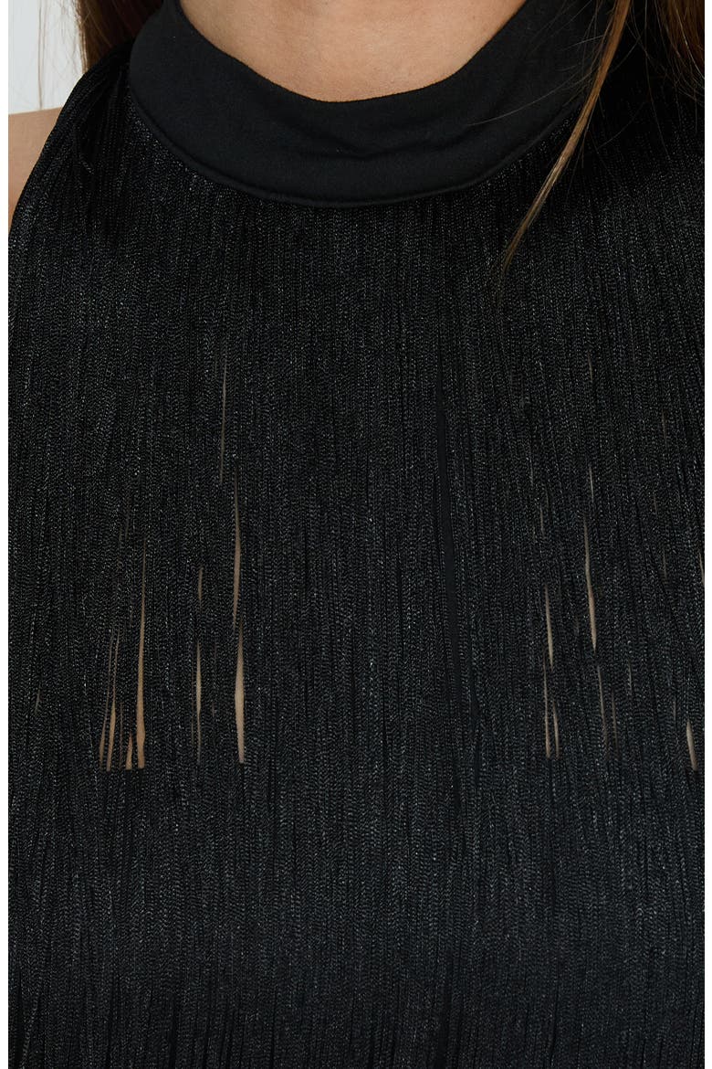 Zephyrine Fringe Halter Neck Bralette, Alternate, color, BLACK