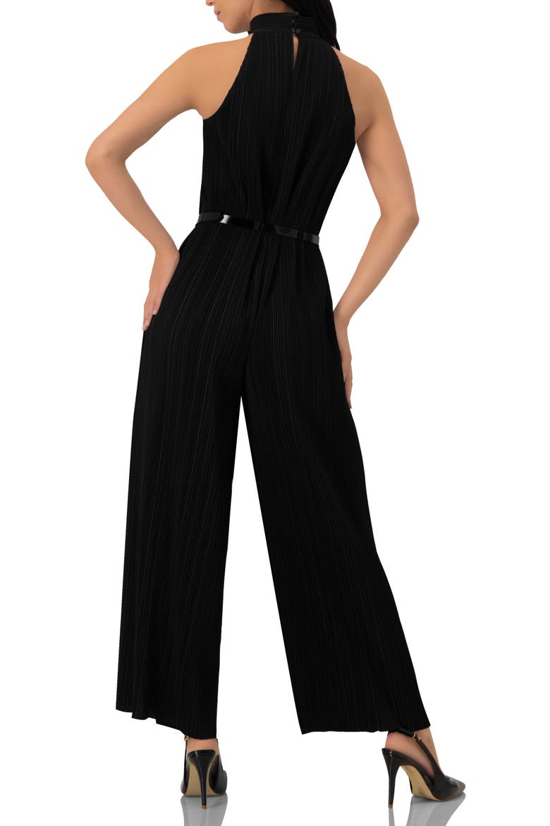 Pleated High-Neck Jumpsuit with Belt, Alternate, color, Black