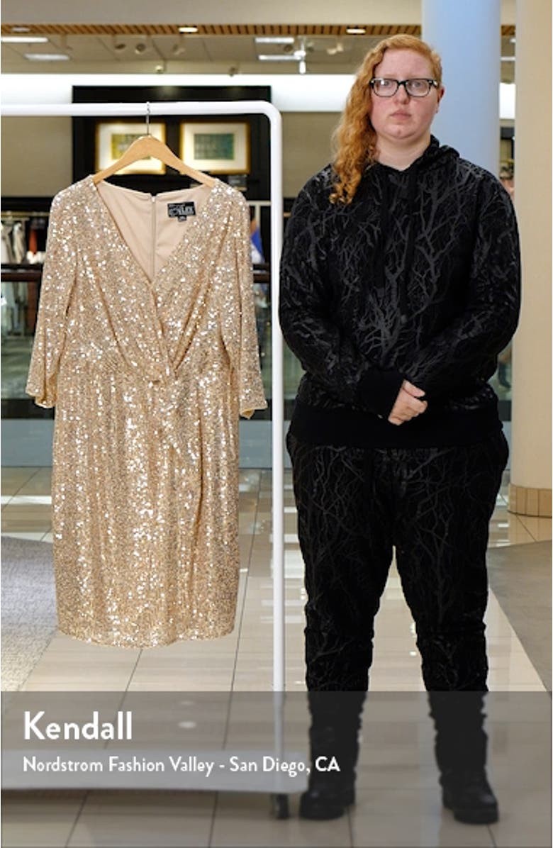 Sequin Twist Front Sheath Cocktail Dress, sales video thumbnail