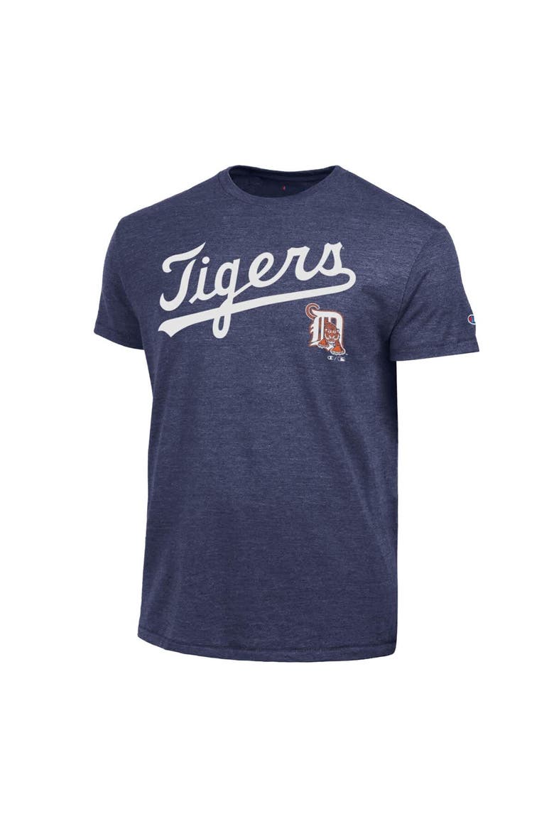 Men's Champion  Navy Detroit Tigers Cooperstown Wordmark Lockup Tri-Blend T-Shirt, Alternate, color, Navy