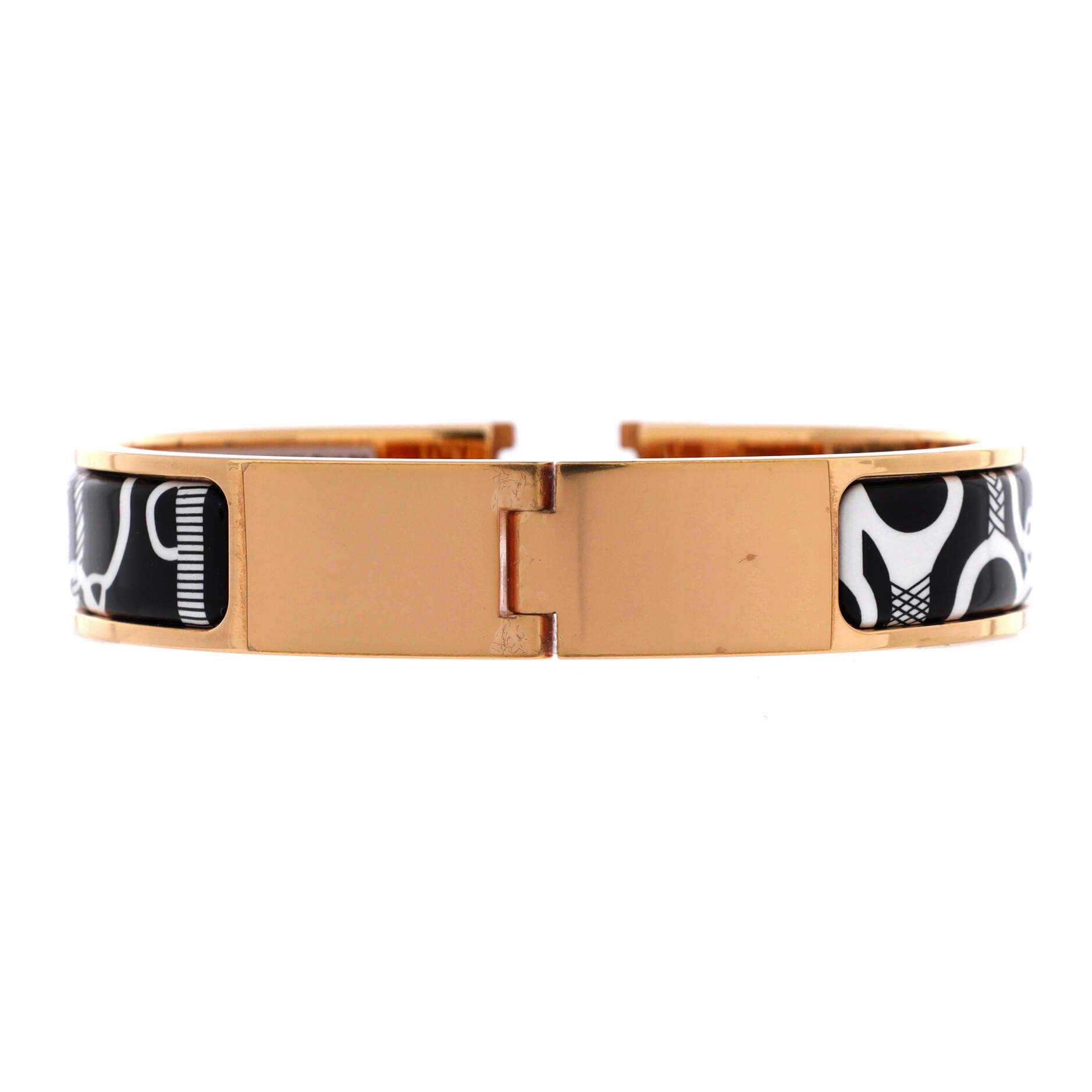 Pre-Owned Hermes Clic H Bracelet Printed Enamel Narrow, Alternate, color, Black