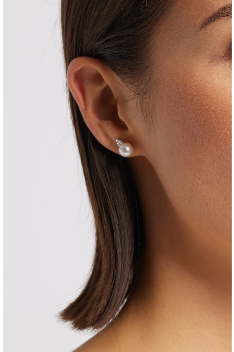Diamond & Akoya Pearl Stud Earrings, Alternate, color, WHITE- 14K WHITE GOLD