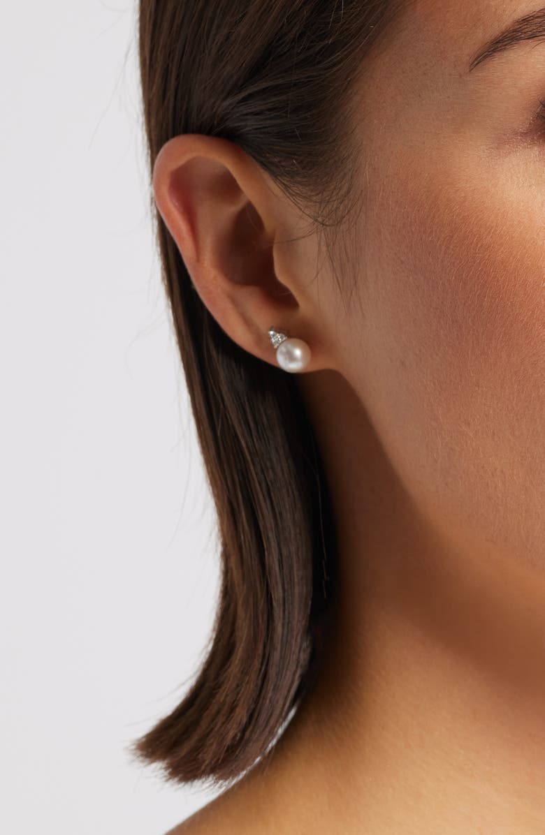 Nordstrom Diamond & Akoya Pearl Stud Earrings, Alternate, color, White- 14K White Gold