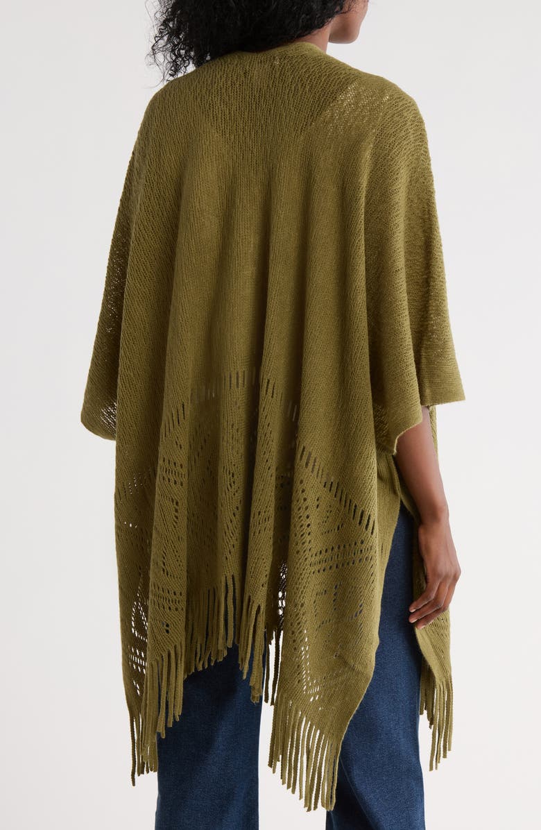 Nine West Raschel Fairisle Border Open Knit Topper, Alternate, color, Dark Olive