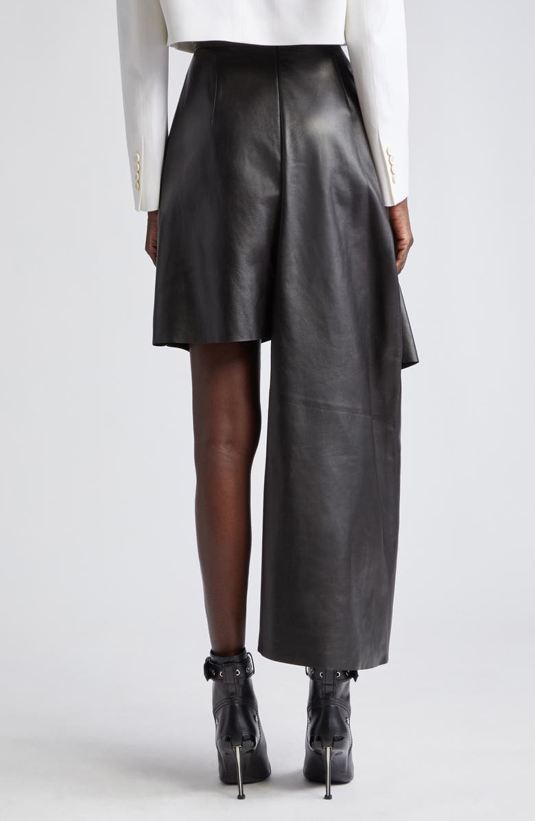 McQueen Knot Drape Lambskin Leather Miniskirt, Alternate, color, 