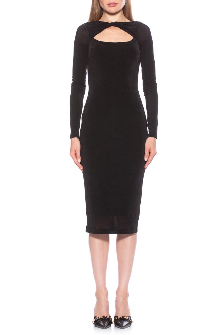 Tanya Twist Front Cutout Midi Dress, Main, color, BLACK