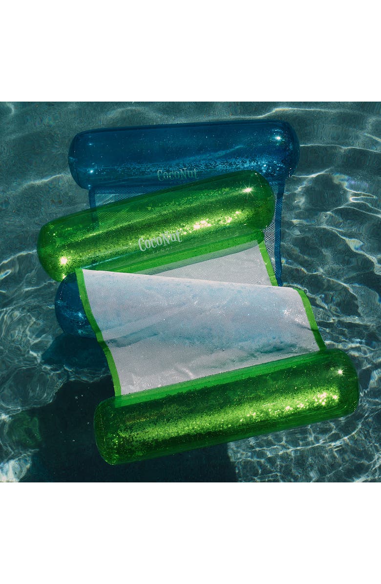 Coconut Float Green Glitter Hammock Pool Lounger 49" X 30" Inflatable Drifter, Alternate, color, Green
