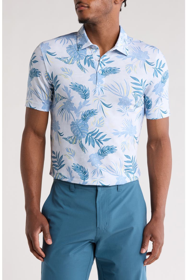 Featherweight Island Print Golf Polo, Main, color, HEATHER LIGHT GREY