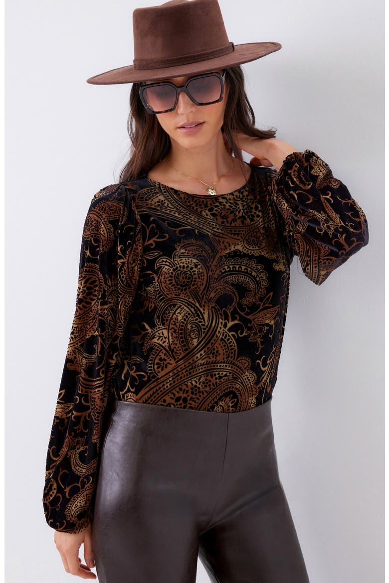 Velvet Burnout Boatneck Top, Alternate, color, BLACK W/ BROWN
