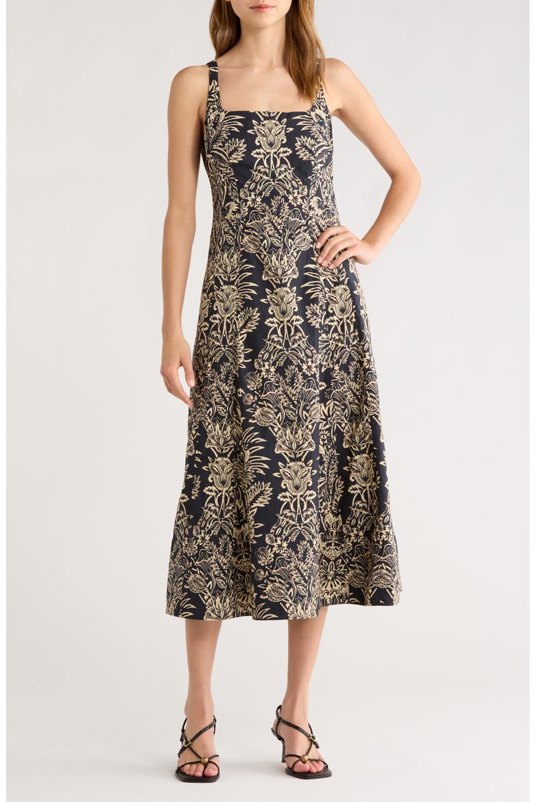 Natali Printed Cotton A-Line Dress, Main, color, NOIR FLORA
