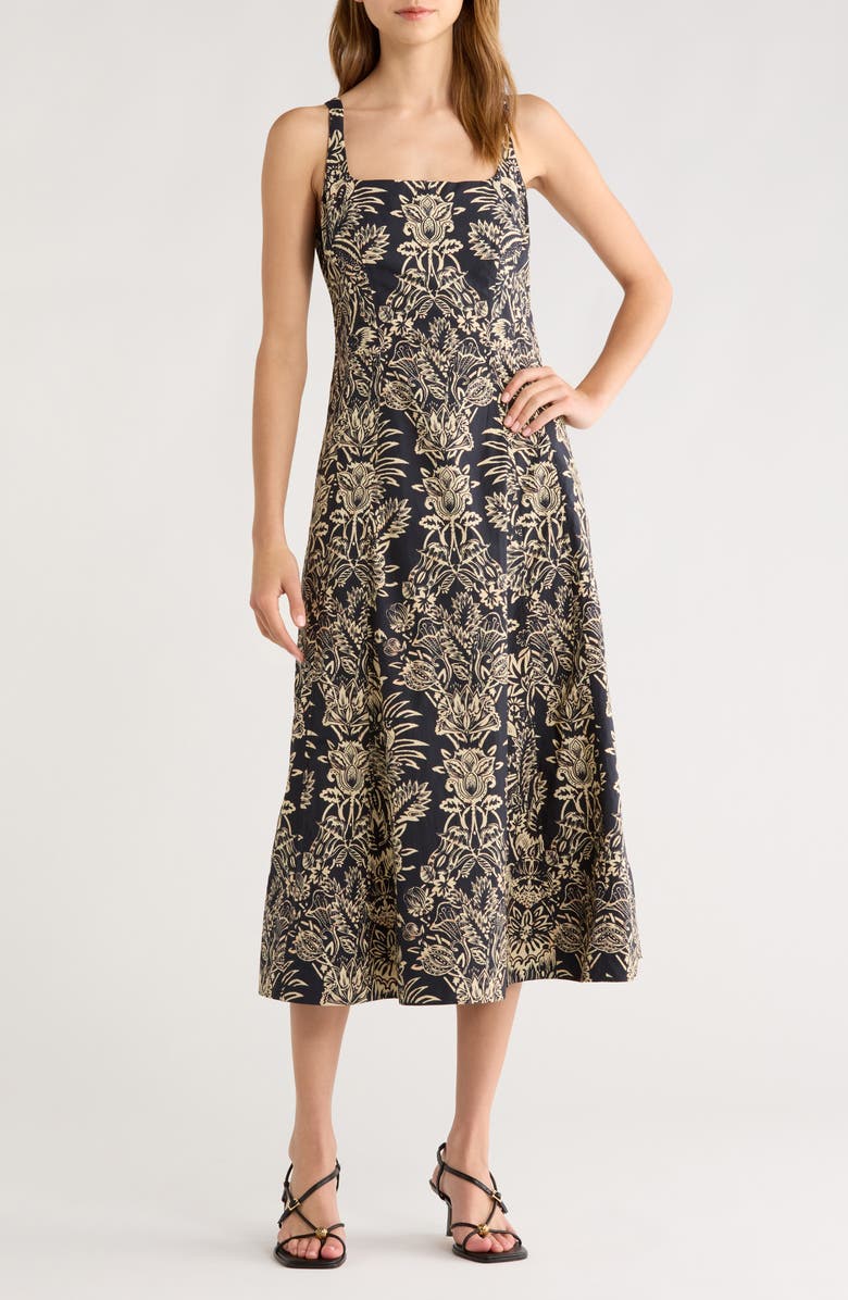 Ulla Johnson Natali Printed Cotton A-Line Dress, Main, color, Noir Flora