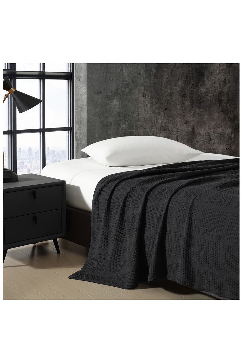 Essentials Waffle Throw Blanket, Alternate, color, BLACK
