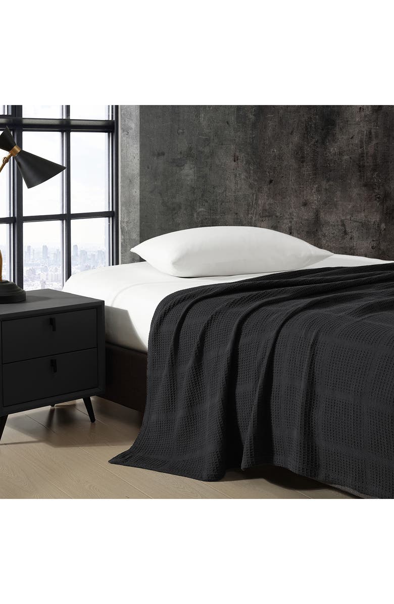 Kenneth Cole Essentials Waffle Throw Blanket, Alternate, color, Black