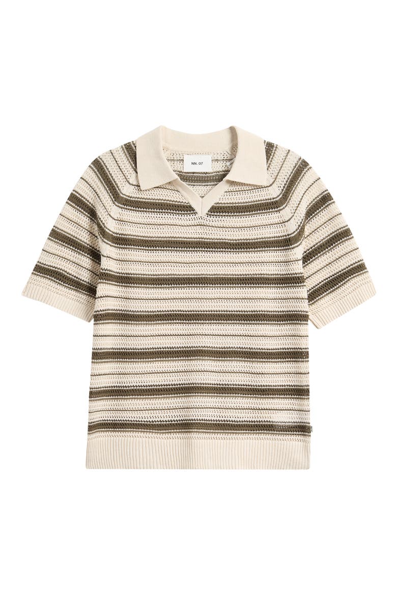 Cale 60056 Stripe Johnny Collar Linen Blend Polo Sweater, Alternate, color, IVORY STRIPE