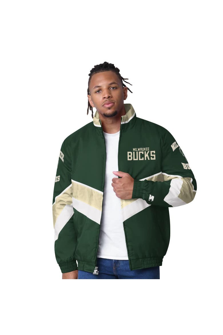 Men's Starter Hunter Green Milwaukee Bucks Captain Oxford Full-Zip Jacket, Main, color, Hunter Green