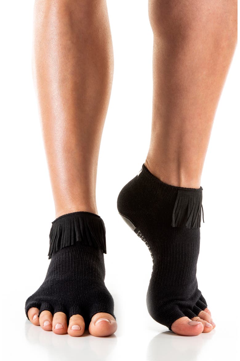 Assorted 2-Pack Fringe Open Toe Grip Socks, Alternate, color, BLACK - GRAY