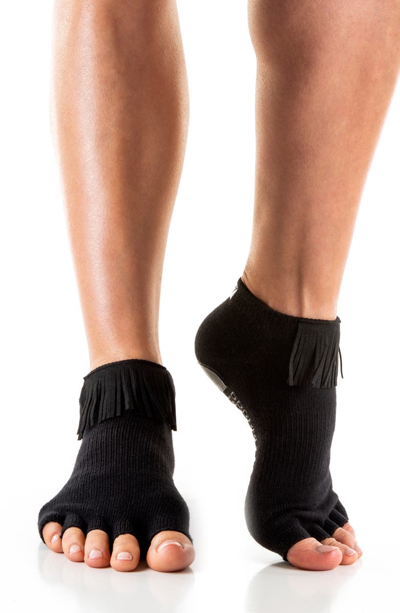 Arebesk Assorted 2-Pack Fringe Open Toe Grip Socks, Alternate, color, Black - Gray