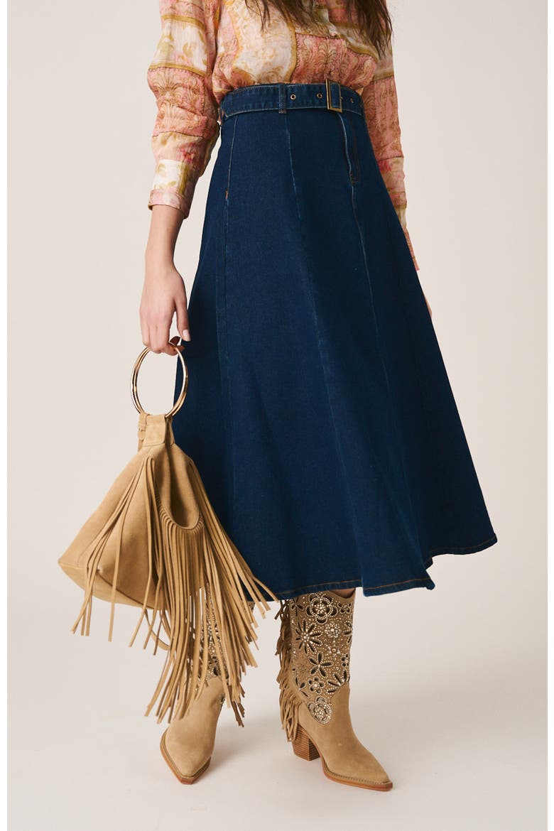 Flutter Denim Skirt, Alternate, color, Indigo