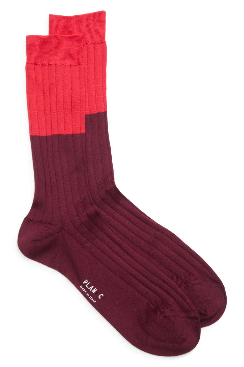 Bicolor Ribbed Socks, Main, color, BORDEAUX RED