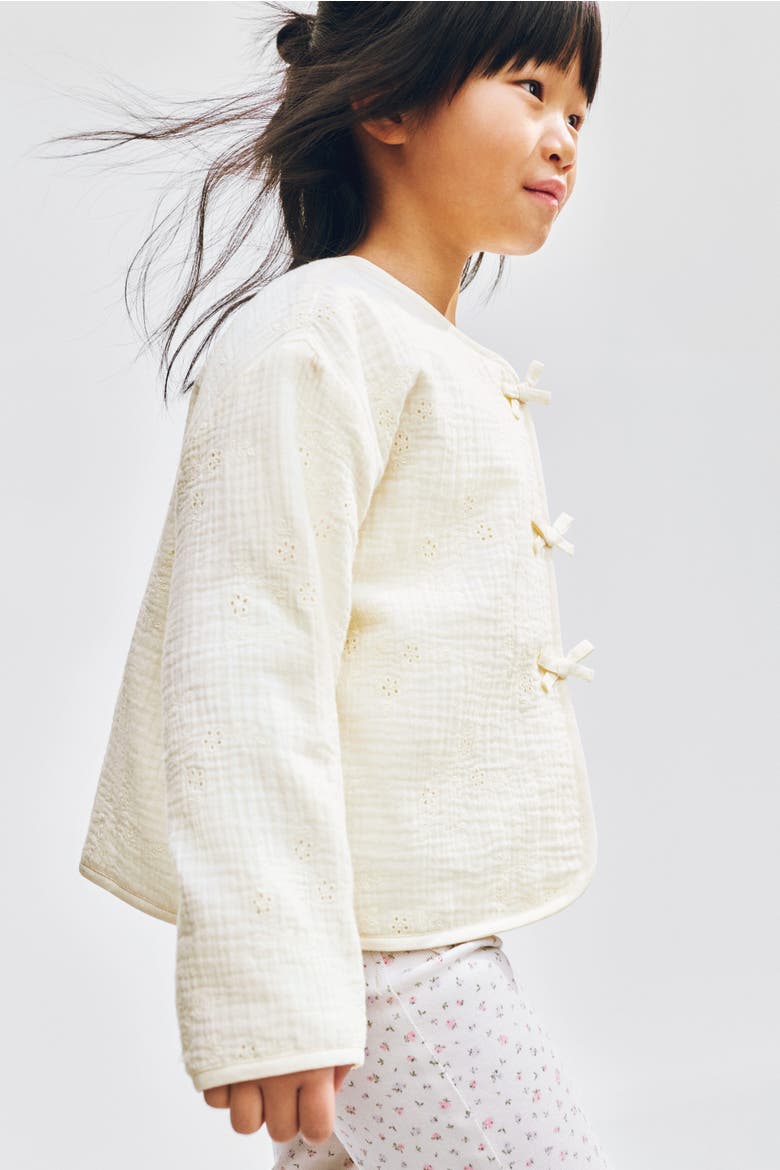 Bow-detail Muslin Jacket, Alternate, color, Cream