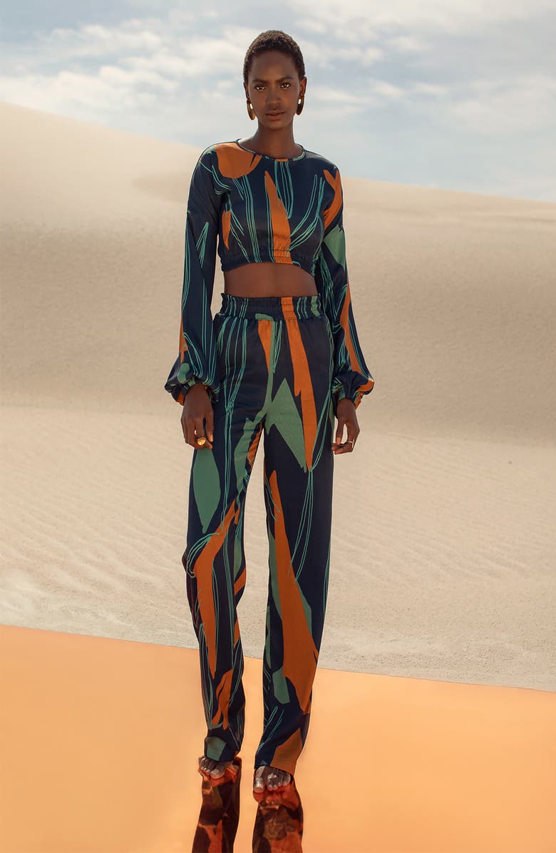 DIARRABLU Sarai Costa Print Blouson Sleeve Crop Top, Alternate, color, 