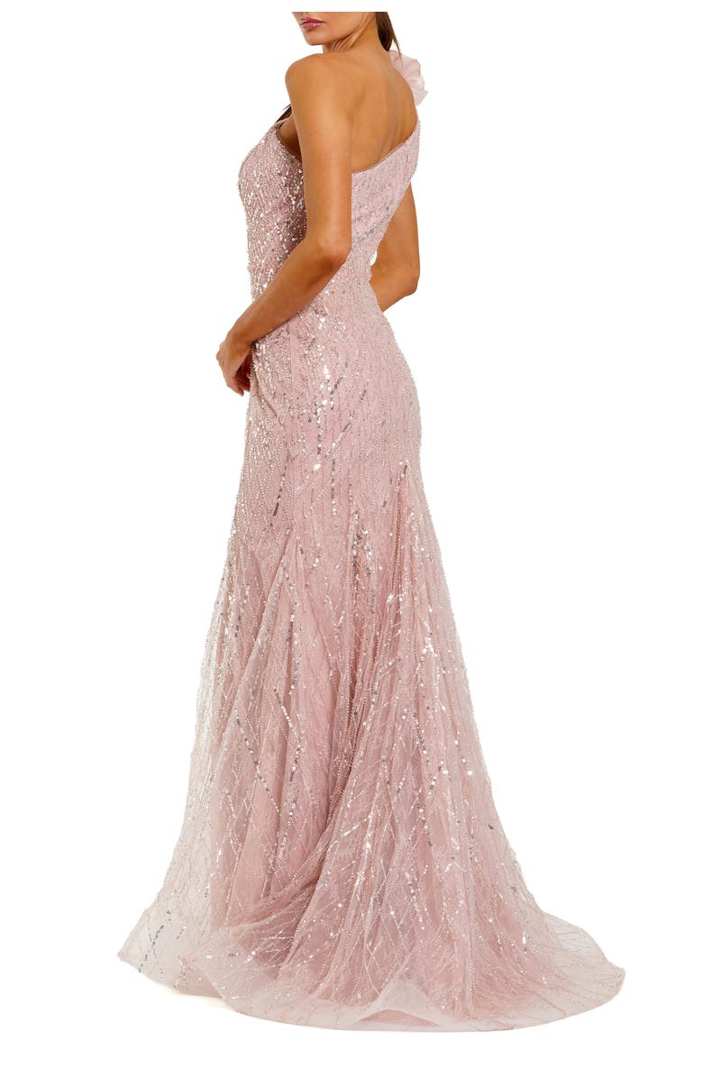 Mac Duggal One Shoulder Sequin Trumpet Gown With Flower, Alternate, color, Rose