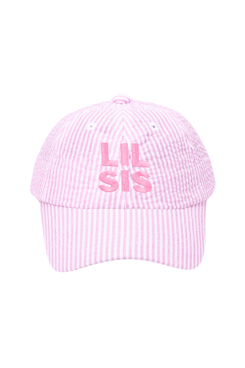 Lil Sis Seersucker Bow Baseball Hat, Main, color, Pink