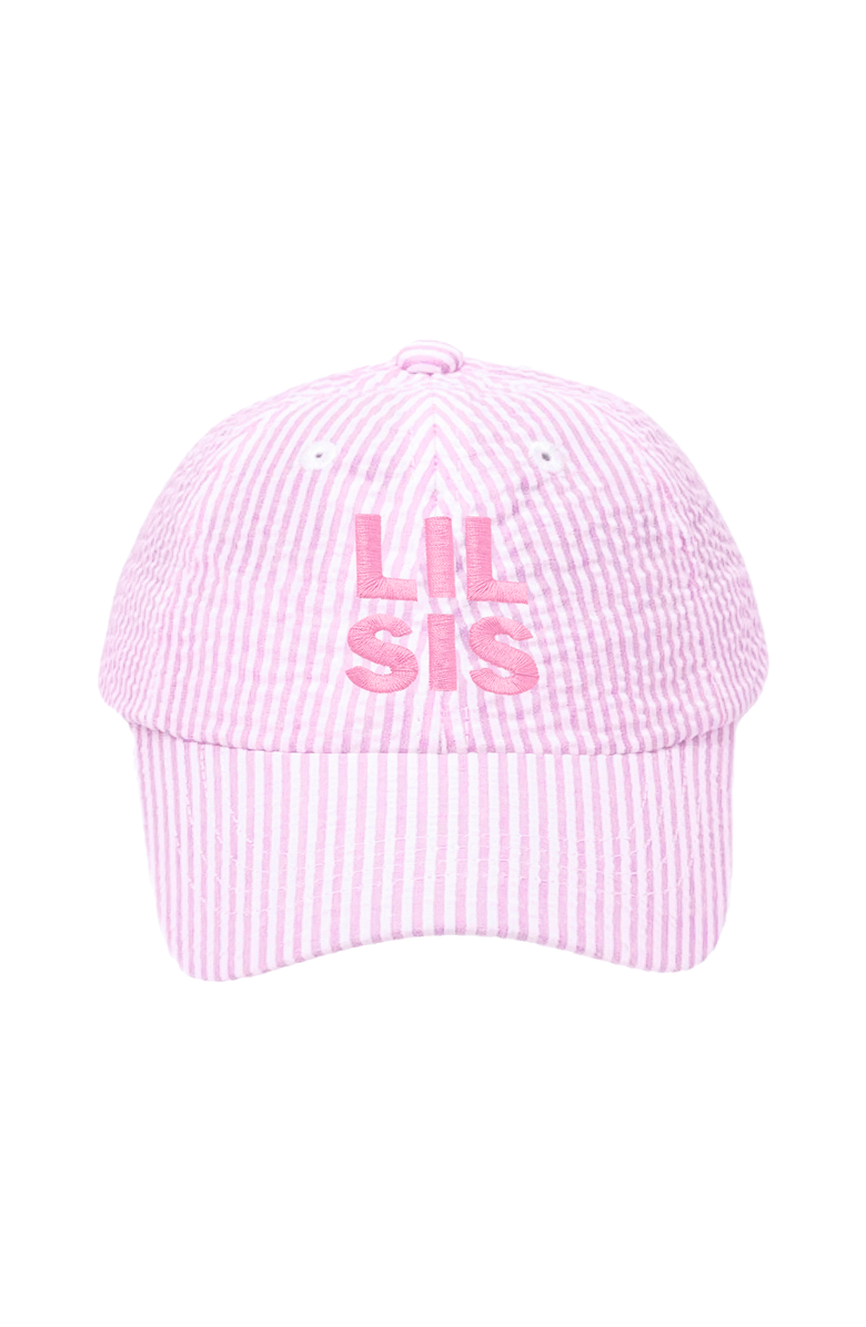 Bits & Bows Lil Sis Seersucker Bow Baseball Hat, Main, color, Pink