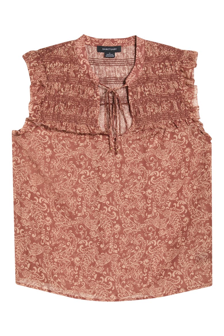 Free Feeling Smocked Sleeveless Top, Main, color, MOSAIC CLAY IVORY