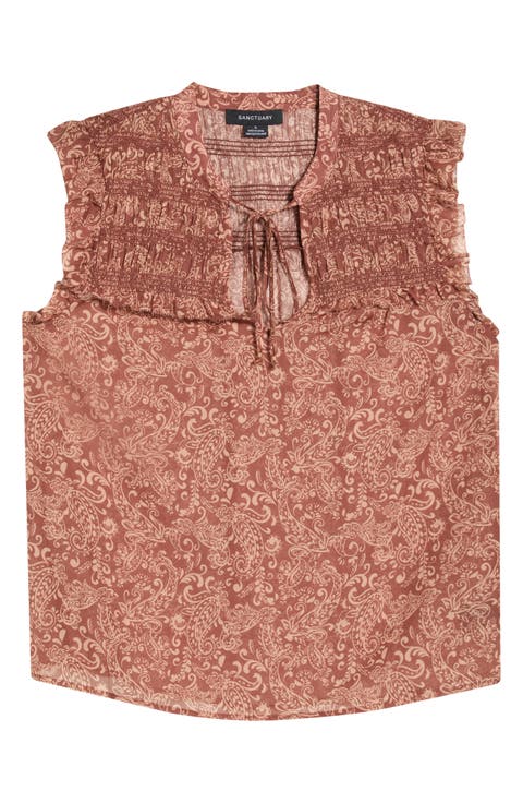Free Feeling Smocked Sleeveless Top (Petite)