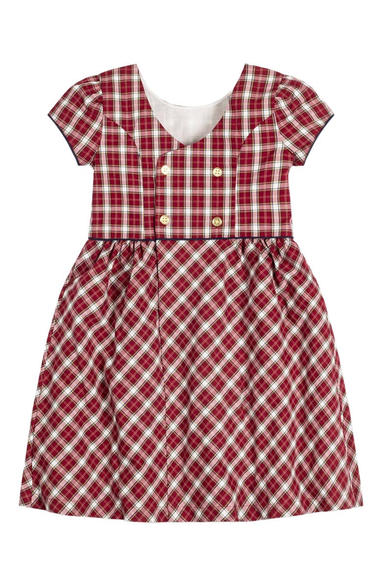 Hope & Henry Baby Girls' Organic Short Sleeve Schoolgirl Dress, Infant, Alternate, color, Dark Red Collegiate Check