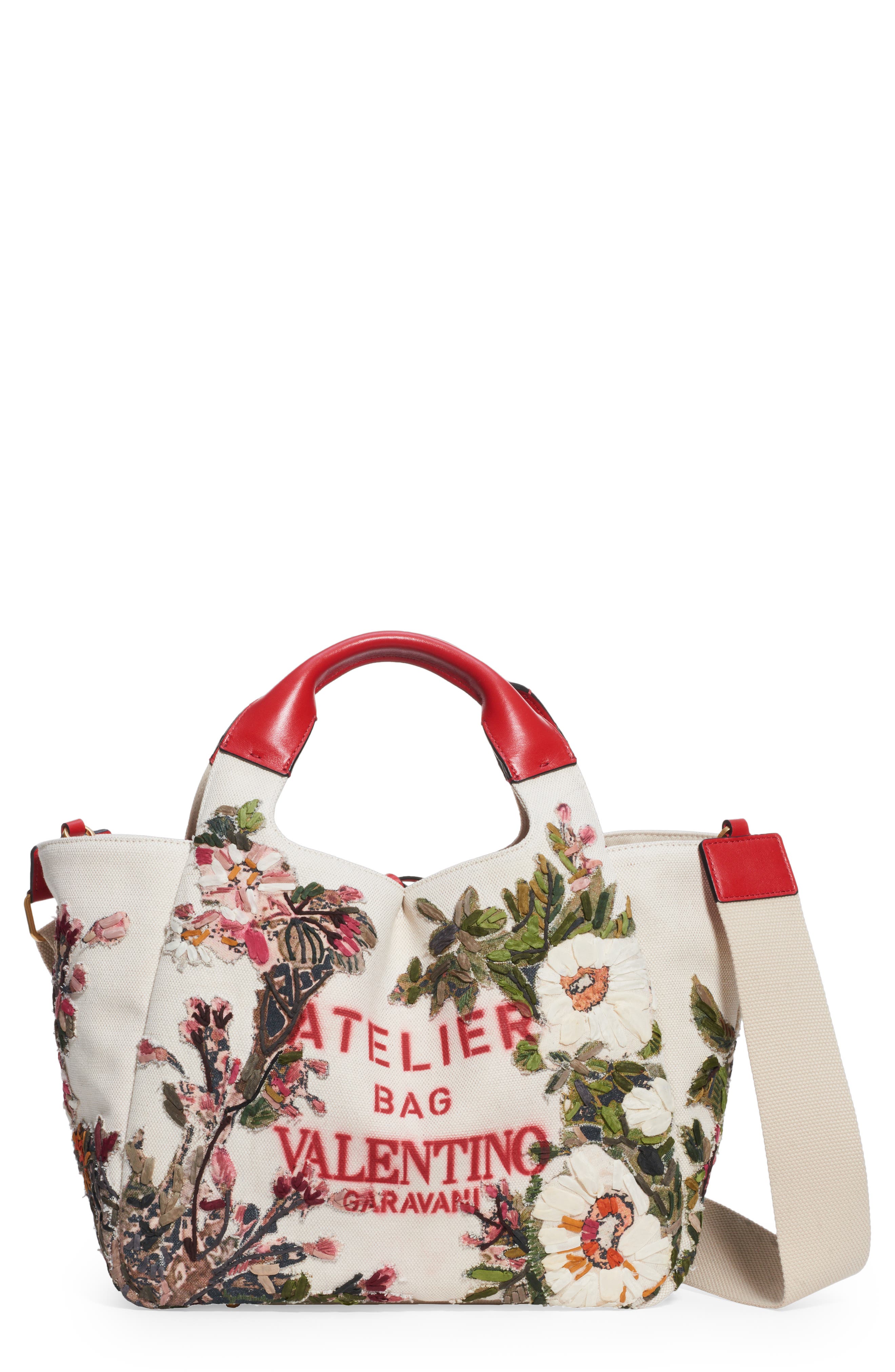 Valentino Garavani Medium Atelier Embroidered Canvas Tote, Main, color, 