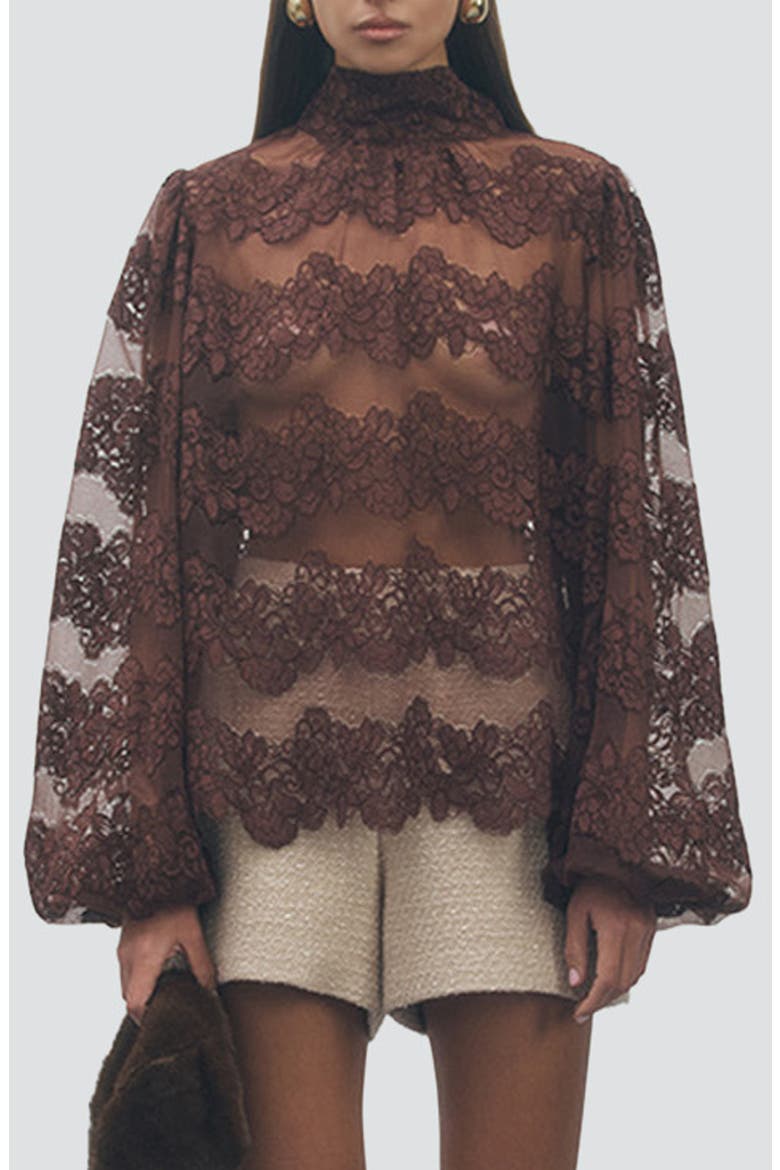 Shana Lace Tiered Top, Main, color, BROWN