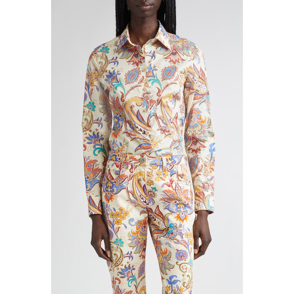 Etro Floral Paisley Stretch Poplin Button-up Shirt In Multi