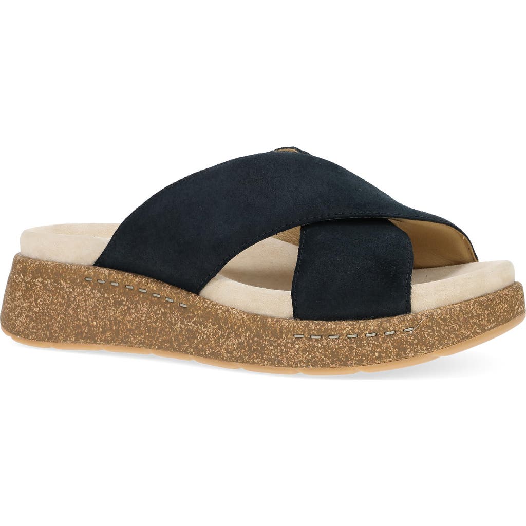 Dansko Bridget Platform Wedge Slide Sandal In Black Burnished Suede