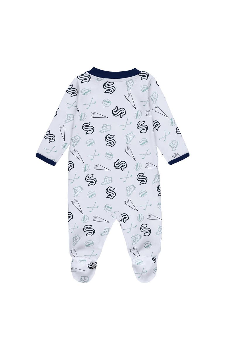 WEAR by Erin Andrews Newborn & Infant WEAR by Erin Andrews White Seattle Kraken Sleep & Play Full-Zip Footed Jumper with Bib, Alternate, color, Navy