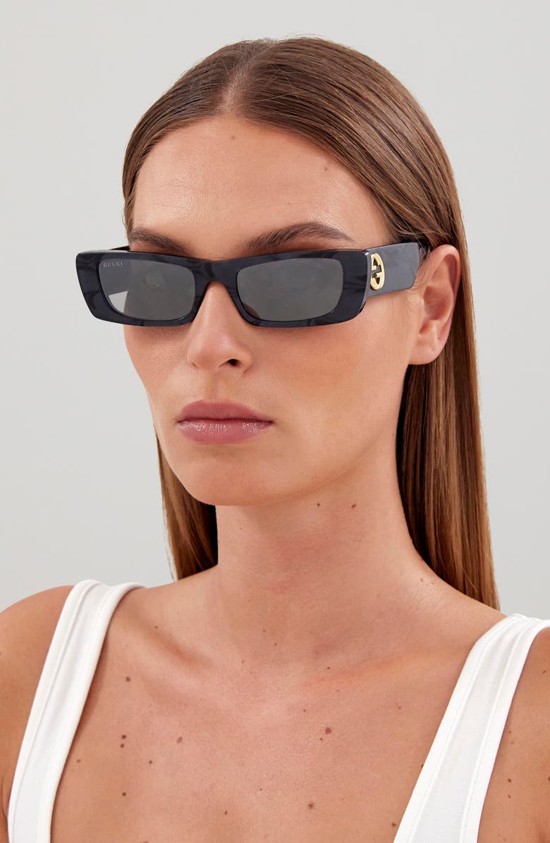 Gucci 52mm Mirrored Rectangular Sunglasses, Alternate, color, 