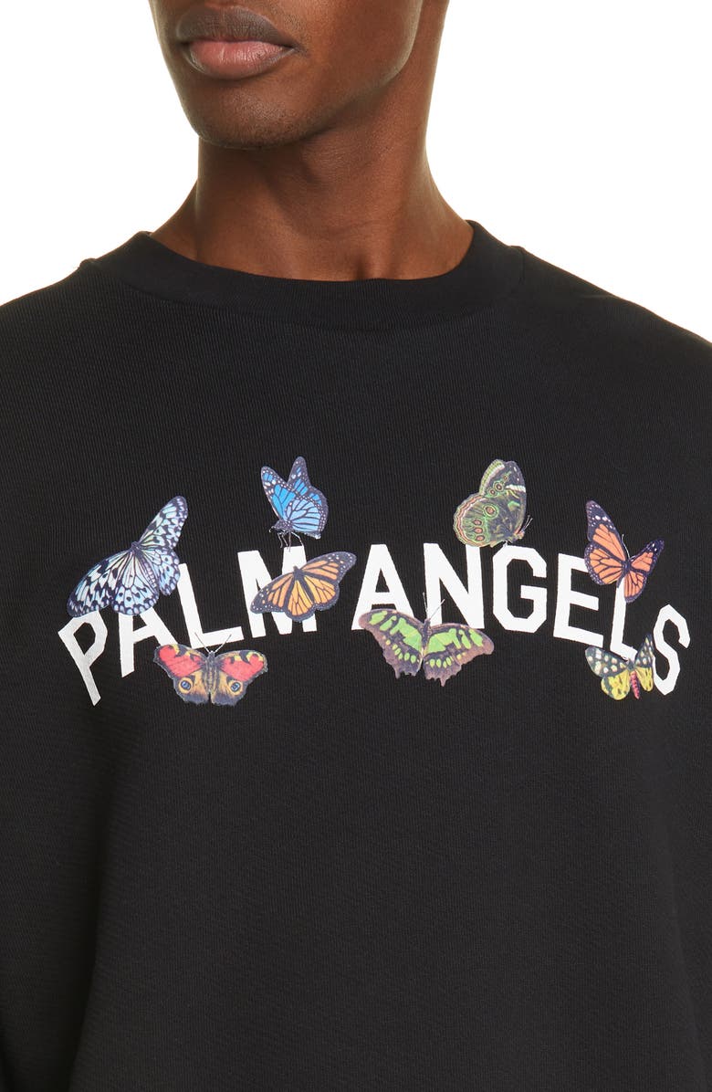 Palm Angels Butterfly Logo Graphic Stretch Cotton Sweatshirt, Alternate, color, 
