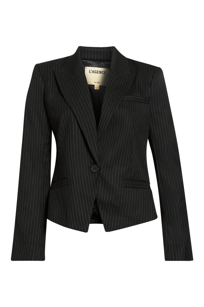 Misa Pinstripe Single Breasted Blazer, Main, color, BLACK/ GREY PINSTRIPE