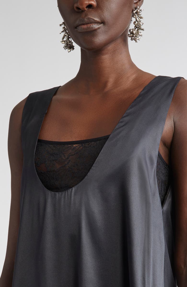 Dries Van Noten Bubble Hem Silk Stretch Satin Dress, Alternate, color, Black