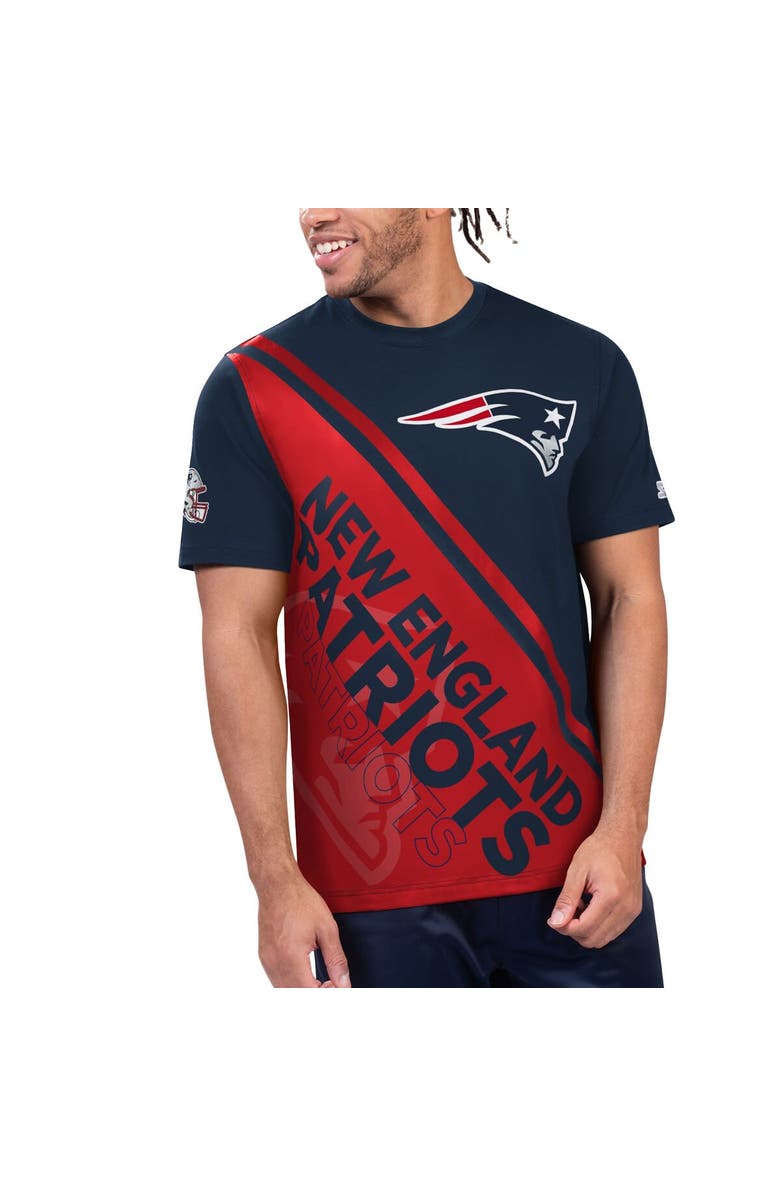STARTER Men's Starter Navy/Red New England Patriots Finish Line Extreme Graphic T-Shirt, Alternate, color, Navy