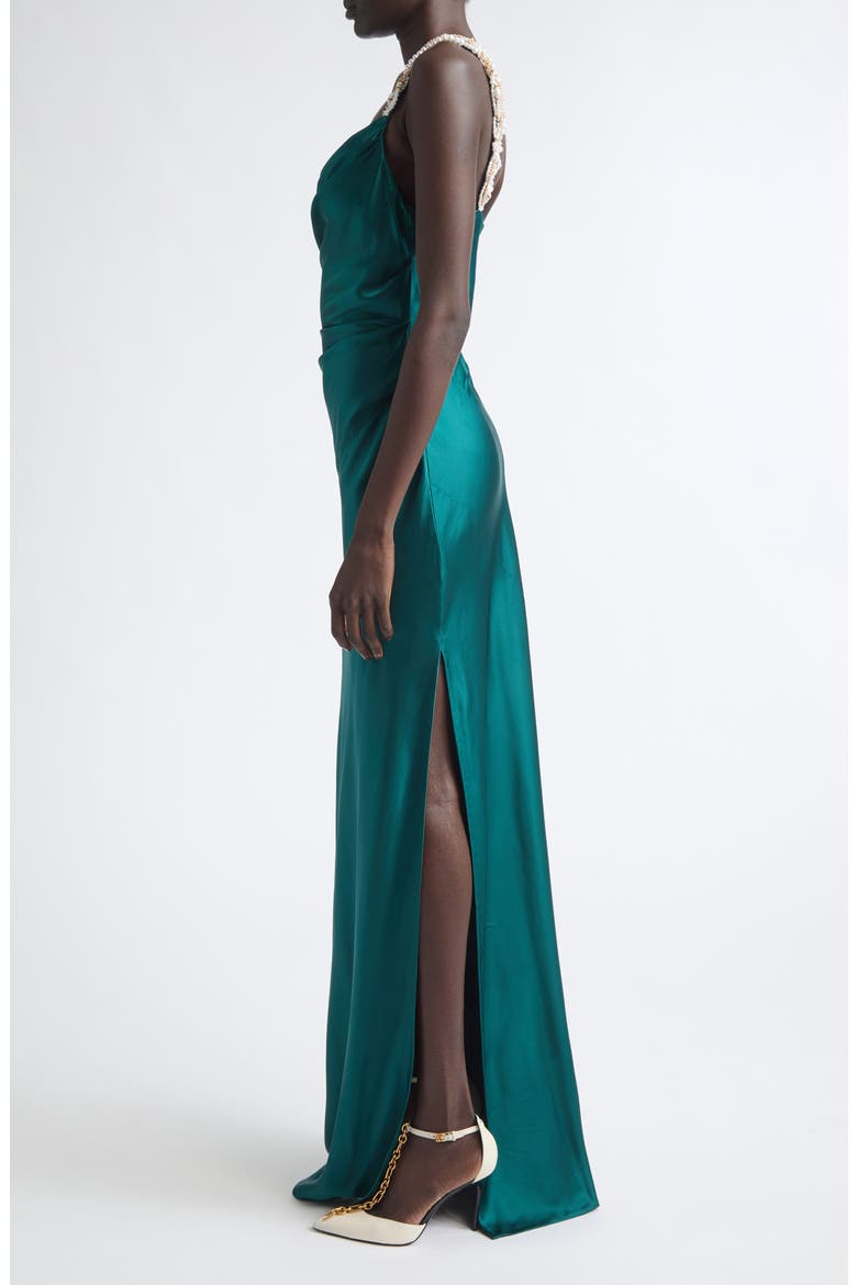 Embellished Strap Cowl Neck Silk Column Gown, Alternate, color, SQV BLUE MULTI