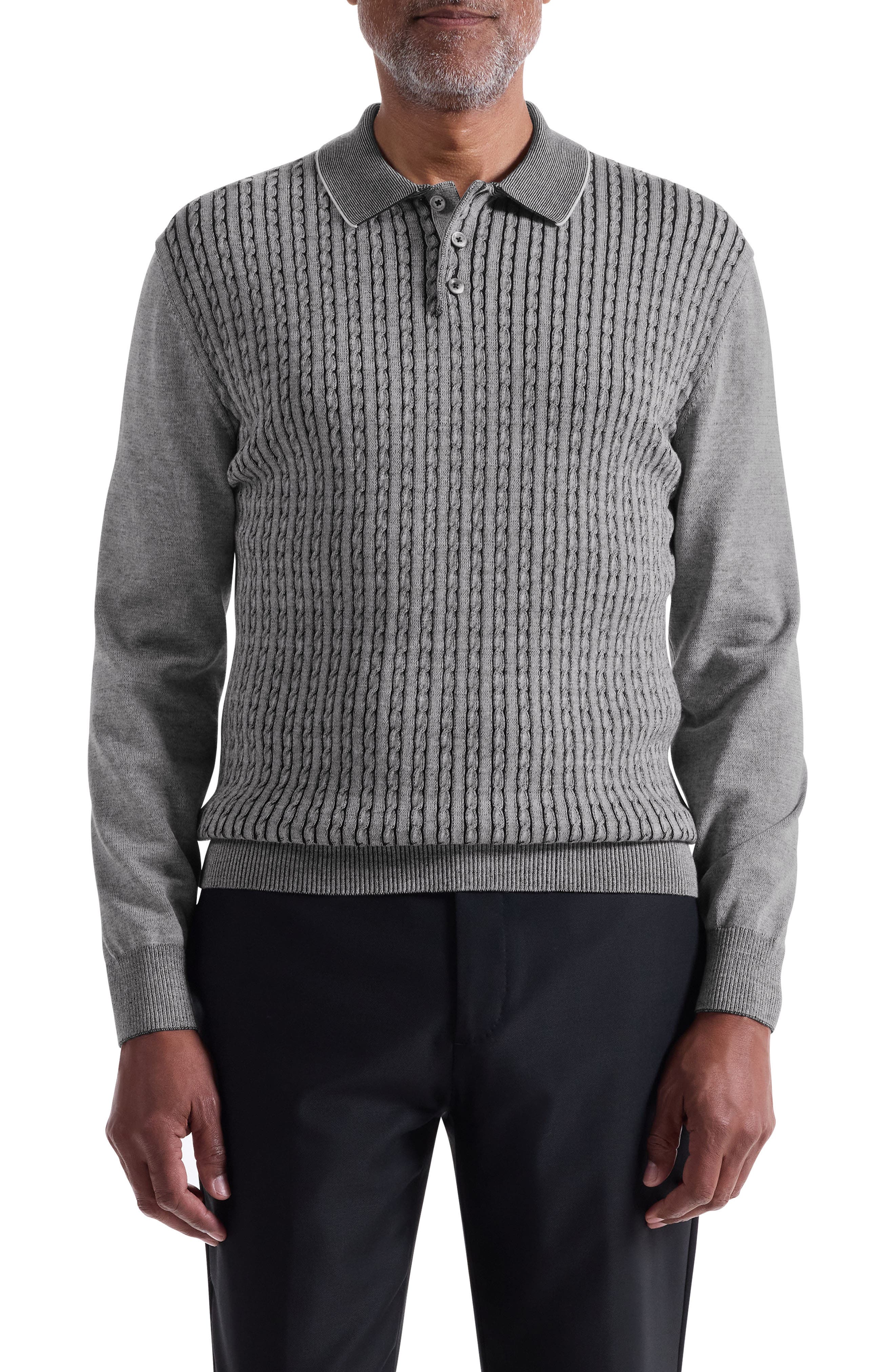 Cable Stitch Cotton Blend Polo Sweater