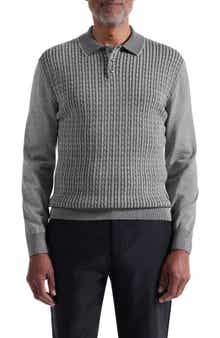 Cable Stitch Cotton Blend Polo Sweater