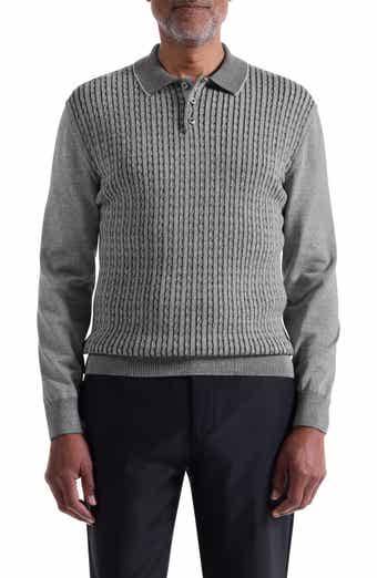 Cable Stitch Cotton Blend Polo Sweater