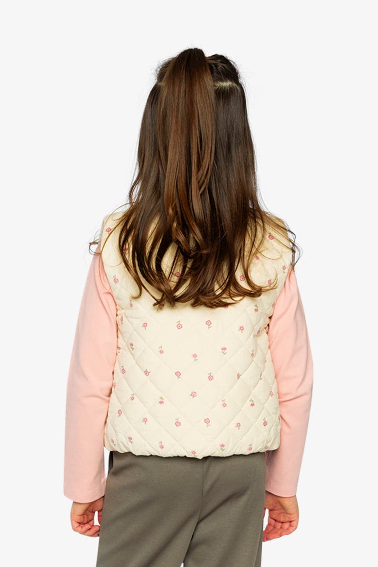 Corduroy Quilted Zip Puffy Vest, Alternate, color, Beige Floral Print