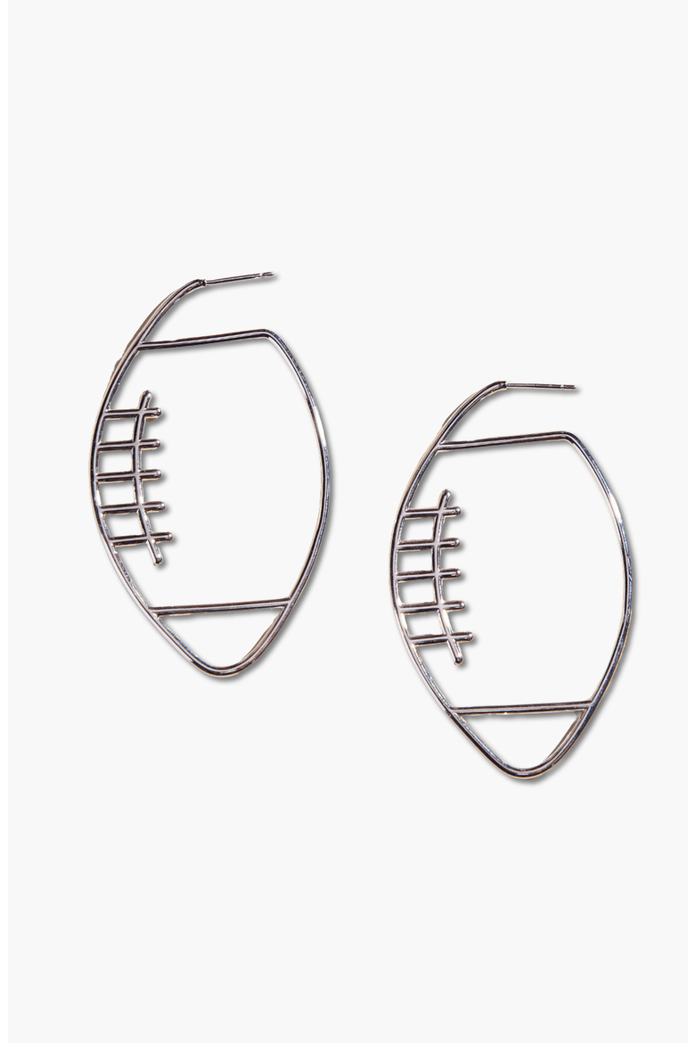 Football Hoop Earrings, Main, color, Silver