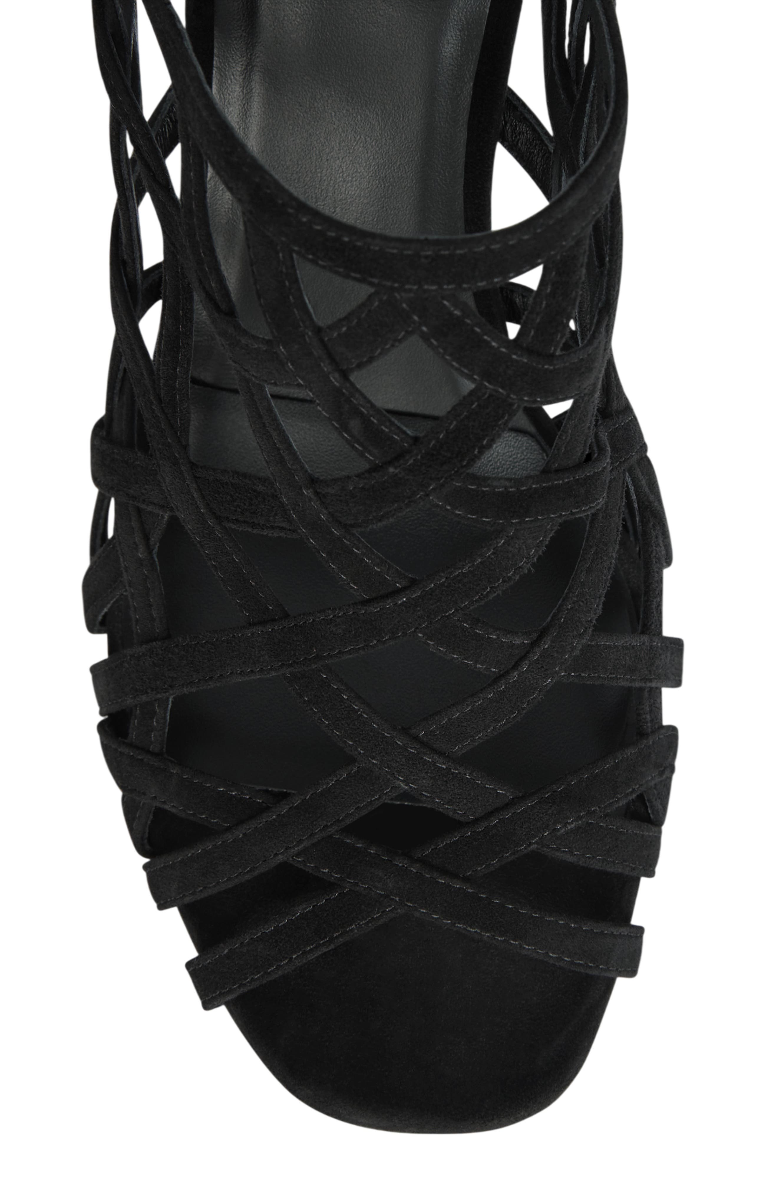 Wedge Cage Sandals in Suede, Alternate, color, black